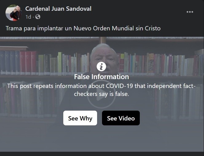 Facebook advierte sobre video en donde cardenal de Guadalajara difunde 'fake news'