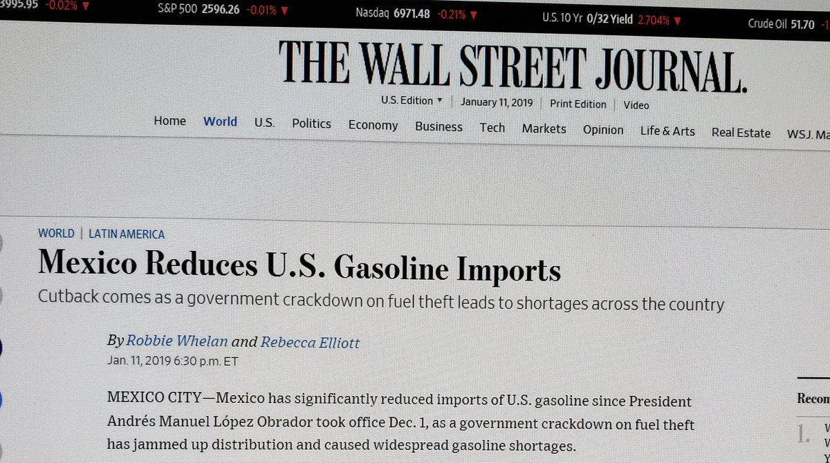 México importó 45% menos gasolina de EUA: WSJ