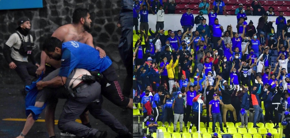 Aficionados terminan a golpes tras el Cruz Azul vs San Luis en el Estadio Azteca