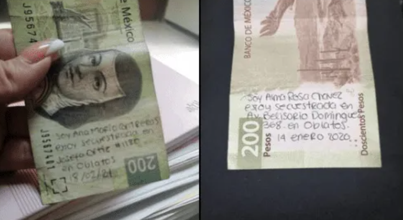 Mujeres escriben en billetes que se encuentran secuestradas: así piden ayuda