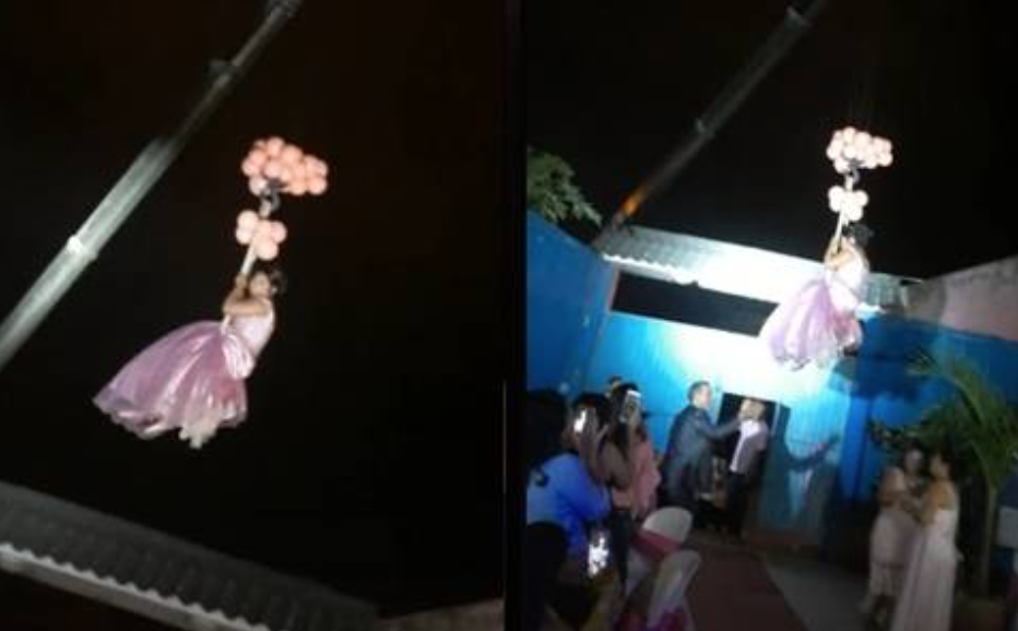 Quinceañera llega a su fiesta en grúa y entrada triunfal causa furor en redes (video)