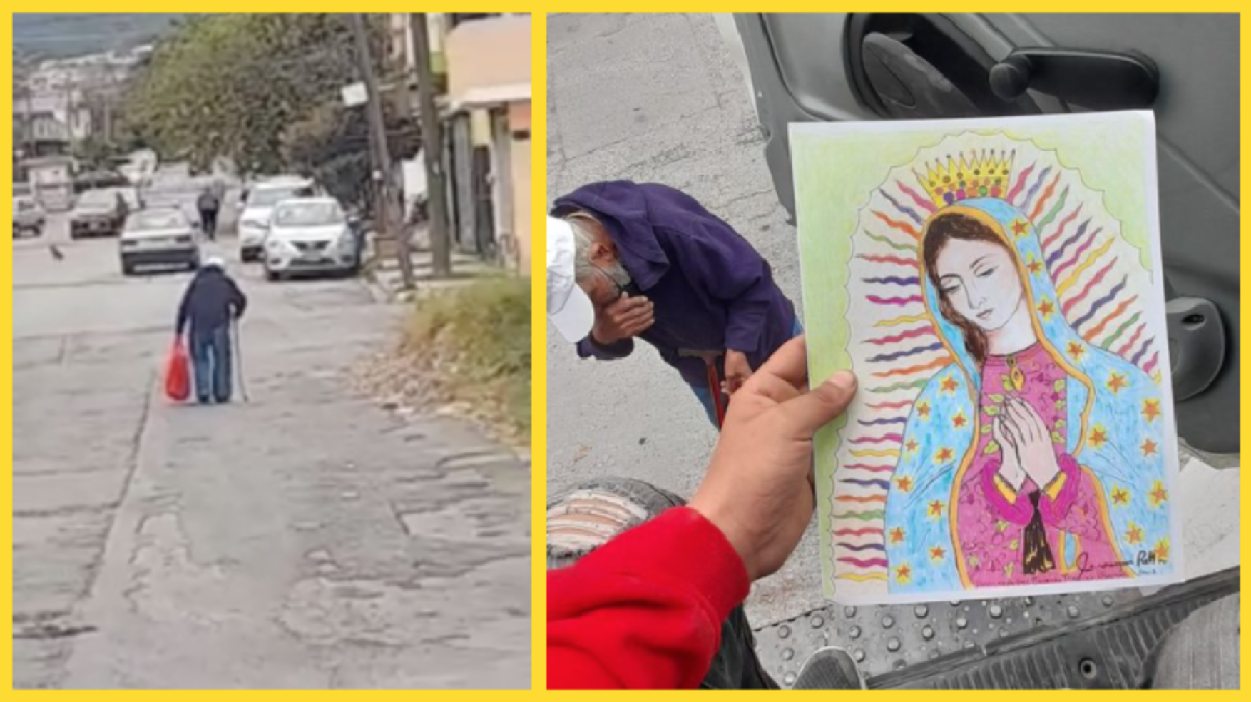 ¡Lo queremos mucho! Abuelito vende sus dibujos en la calle para llevar leche a sus nietos