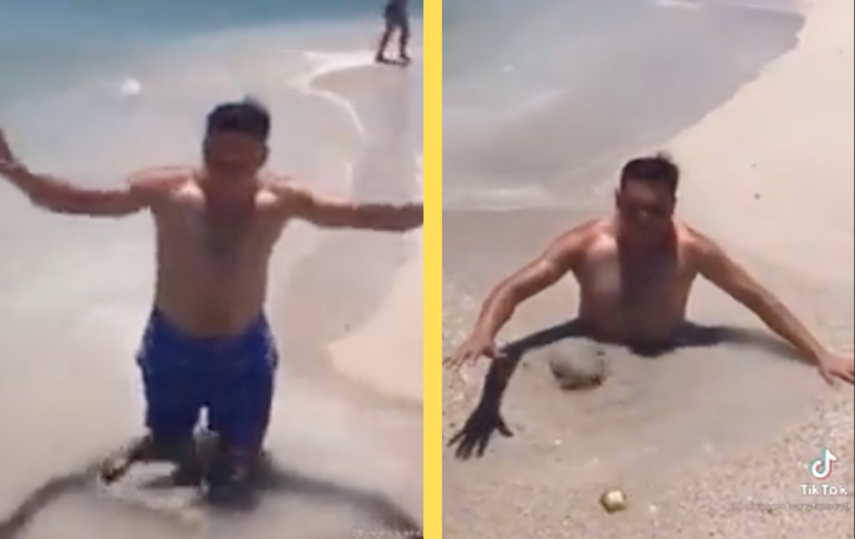 Hombre es ‘tragado’ por la arena a la orilla de la playa; impactante video se hace viral