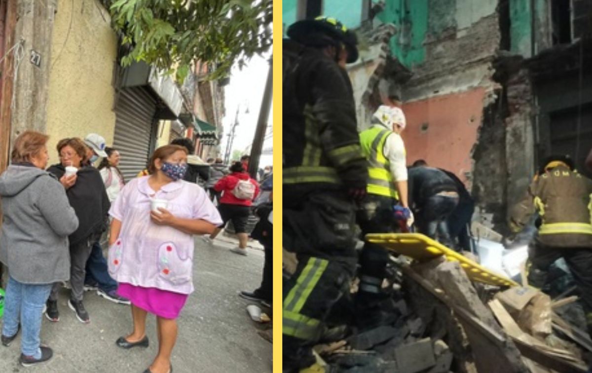 Se derrumba vecindad del Centro Histórico dañada desde el sismo del 85; hombre queda atrapado