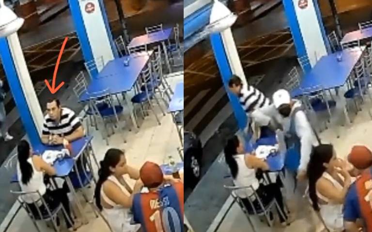 ¡Qué valiente! Hombre huye de asalto en restaurante sin importarle dejar sola a su pareja